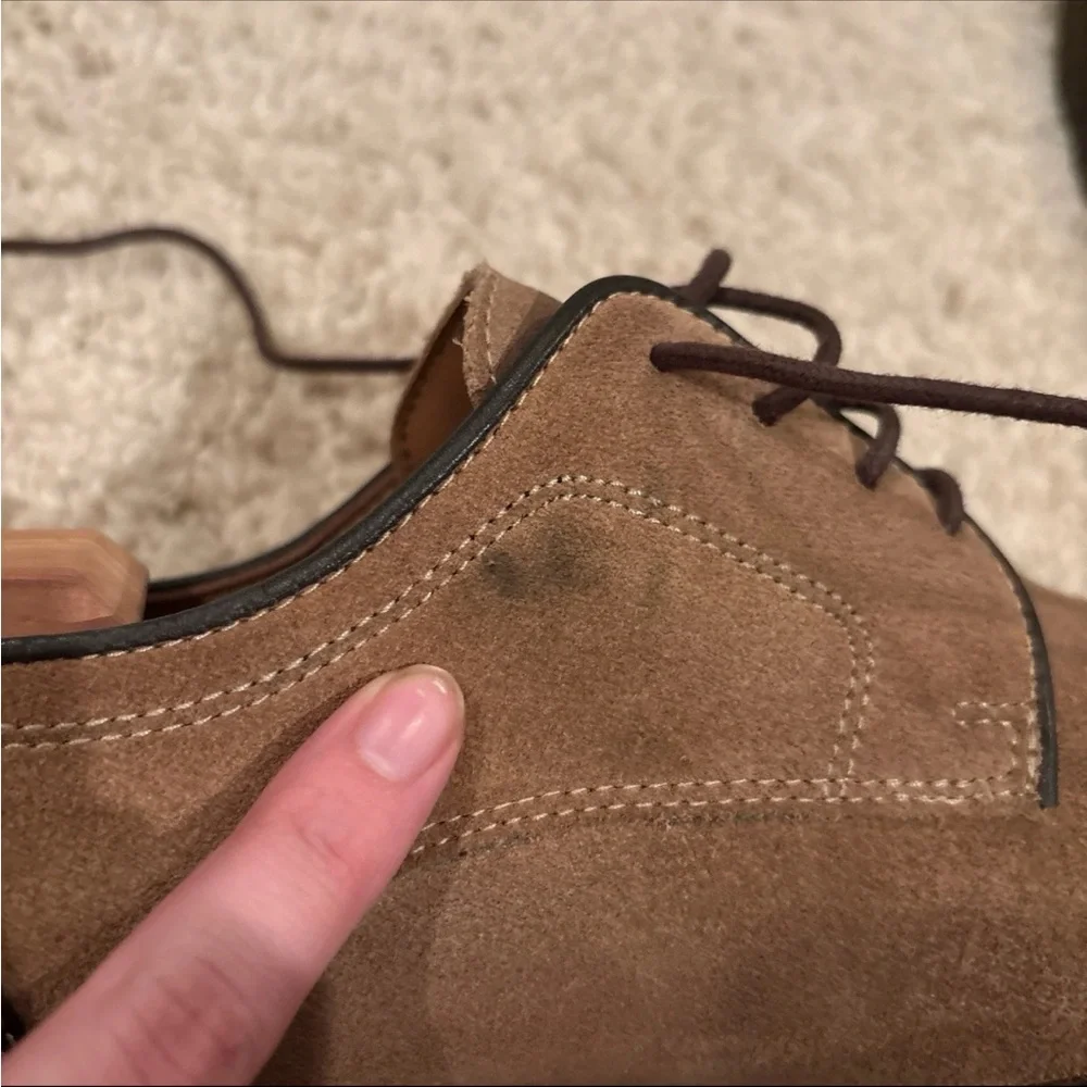 Johnston & Murphy Men's Size 11 Sheepskin Plain Toe Suede Oxford Tan Brown Shoes